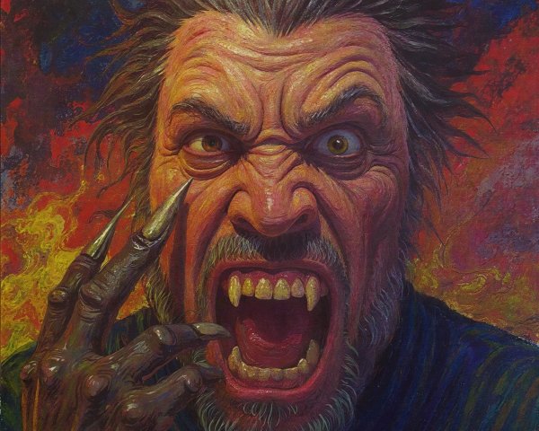 Digital Painting of a Transforming Werewolf Figure