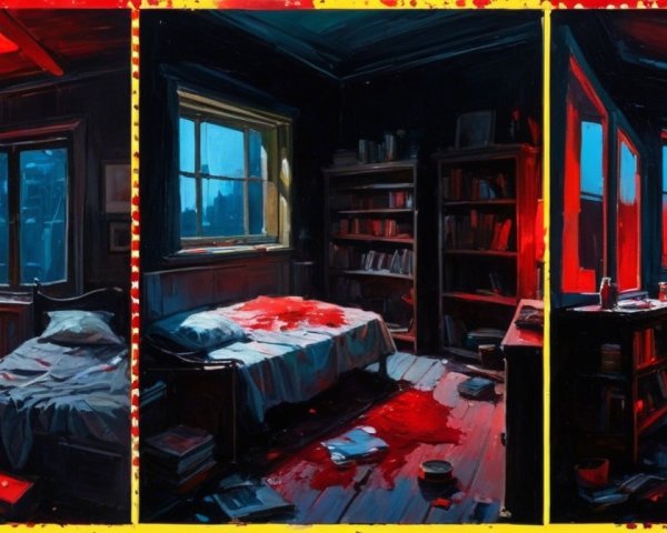 Triptych of a Bedroom Transitioning from Darkness to Light