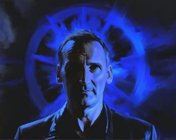 Dramatic Portrait of a Man with Blue Halo Background