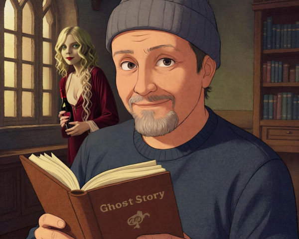 Man with Goatee and Woman in Red Dress by Window