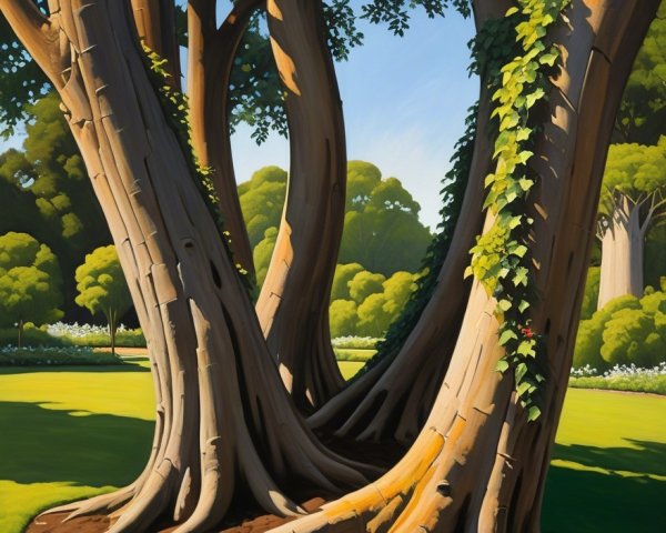 Majestic Trees in Sunlit Vibrant Landscape