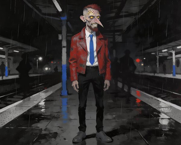 Distorted Character in Digital Anime Subway Scene