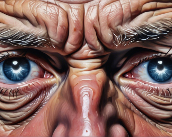 Close-Up of an Elderly Man's Face with Deep Wrinkles