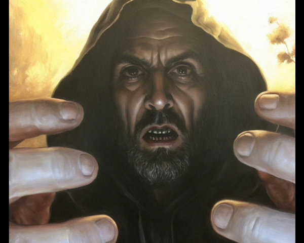 Dramatic Portrait of a Hooded Man with Intense Emotion