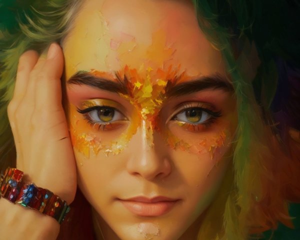 Vibrant Portrait with Multi-Colored Hair and Face Paint