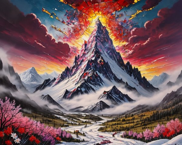 Vibrant Mountain Landscape with Dramatic Sky Details