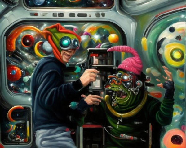 Quirky Characters in a Vibrant Spaceship Scene