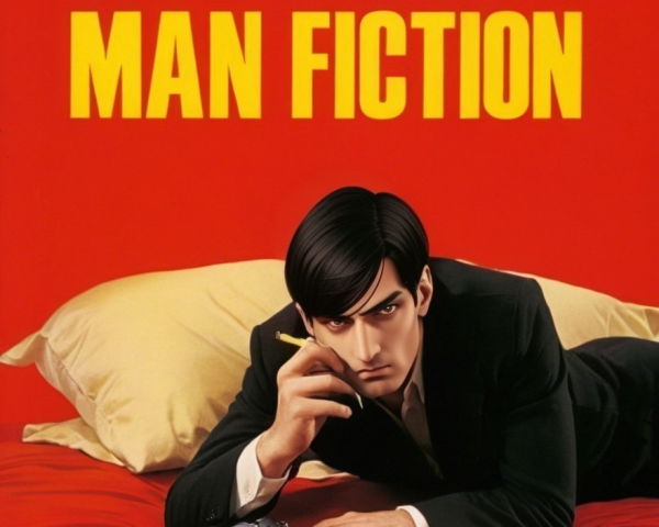 Dramatic Illustration of a Man on a Yellow Bed