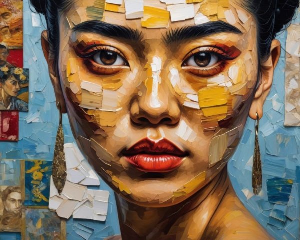 Portrait of a Woman with Colorful Textures and Abstracts