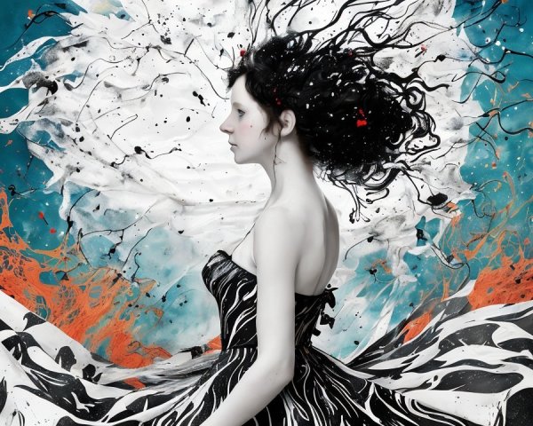 Stylized Painting of Woman in Profile with Swirls