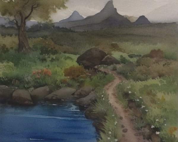 Serene Landscape with Winding Path and Tranquil River