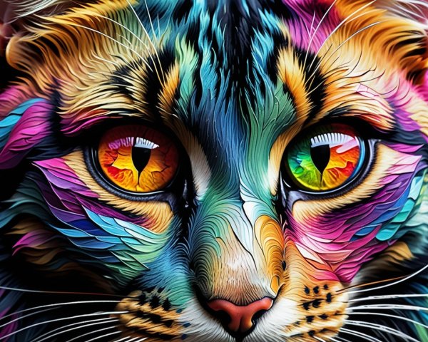 Vividly Colored Cat Face with Intricate Patterns