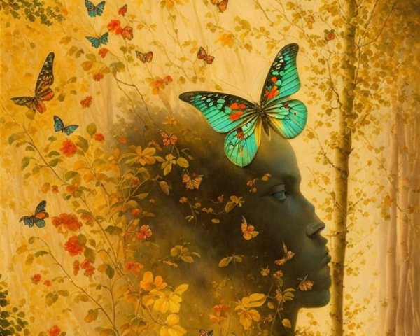 Silhouette of Woman Blending with Vibrant Forest Scene
