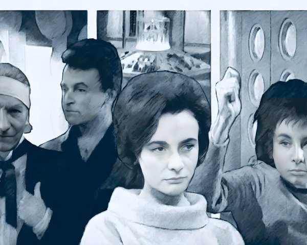 Vintage Sci-Fi Illustration with Three Characters
