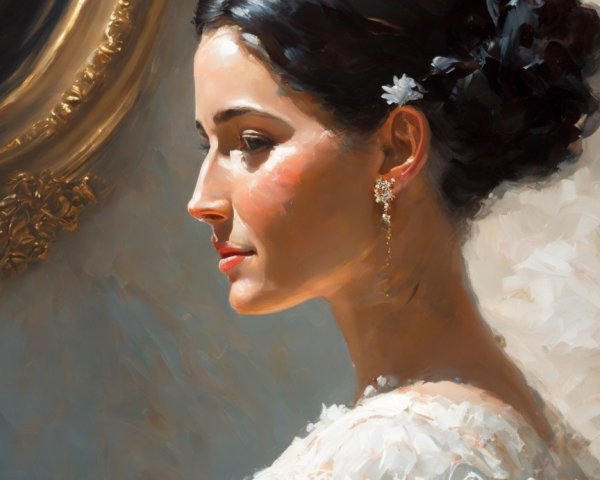 Elegant Woman Profile in Soft Light with Lace Details