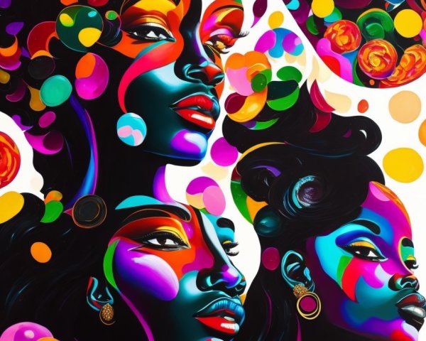 Vibrant Abstract Artwork of Three Female Faces