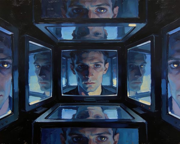 Neo-Expressionist Painting of a Young Man in Screens
