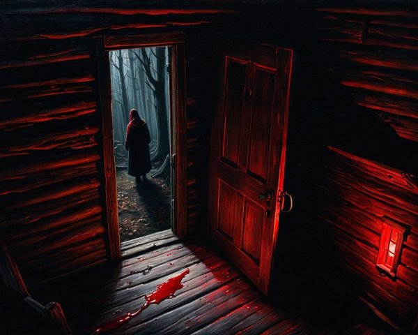 Eerie Cabin in Woods with Sinister Atmosphere