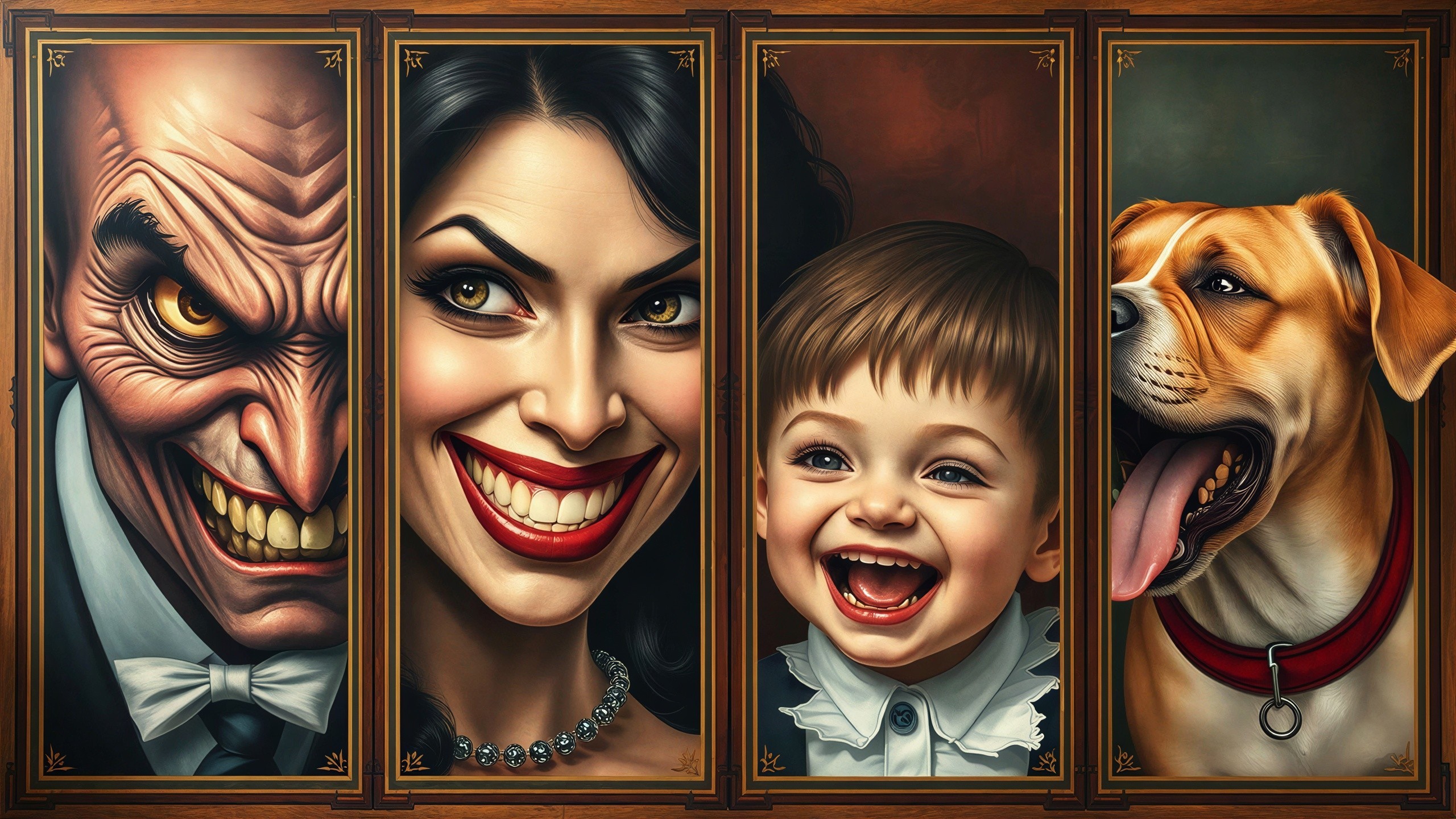 Four Dark Brown Framed Portraits of Diverse Figures