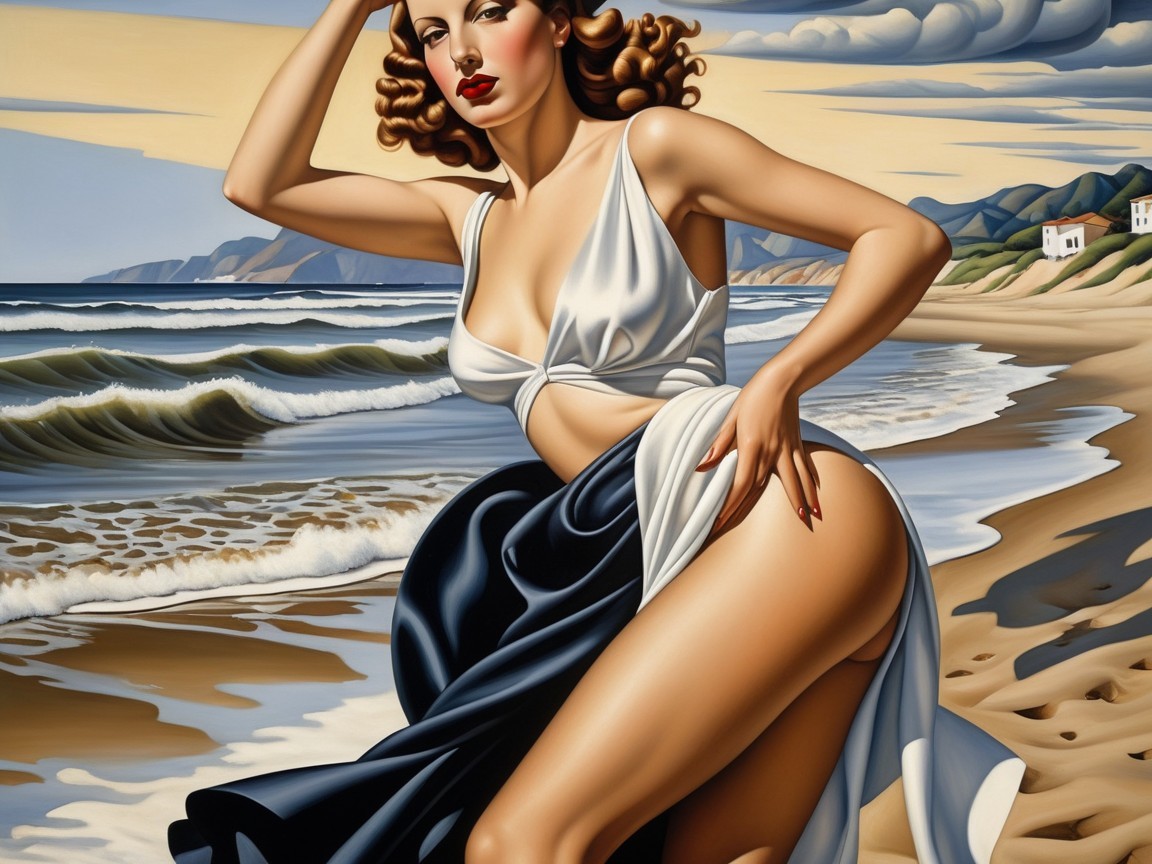 Glamorous Woman in Two-Toned Outfit at Beach