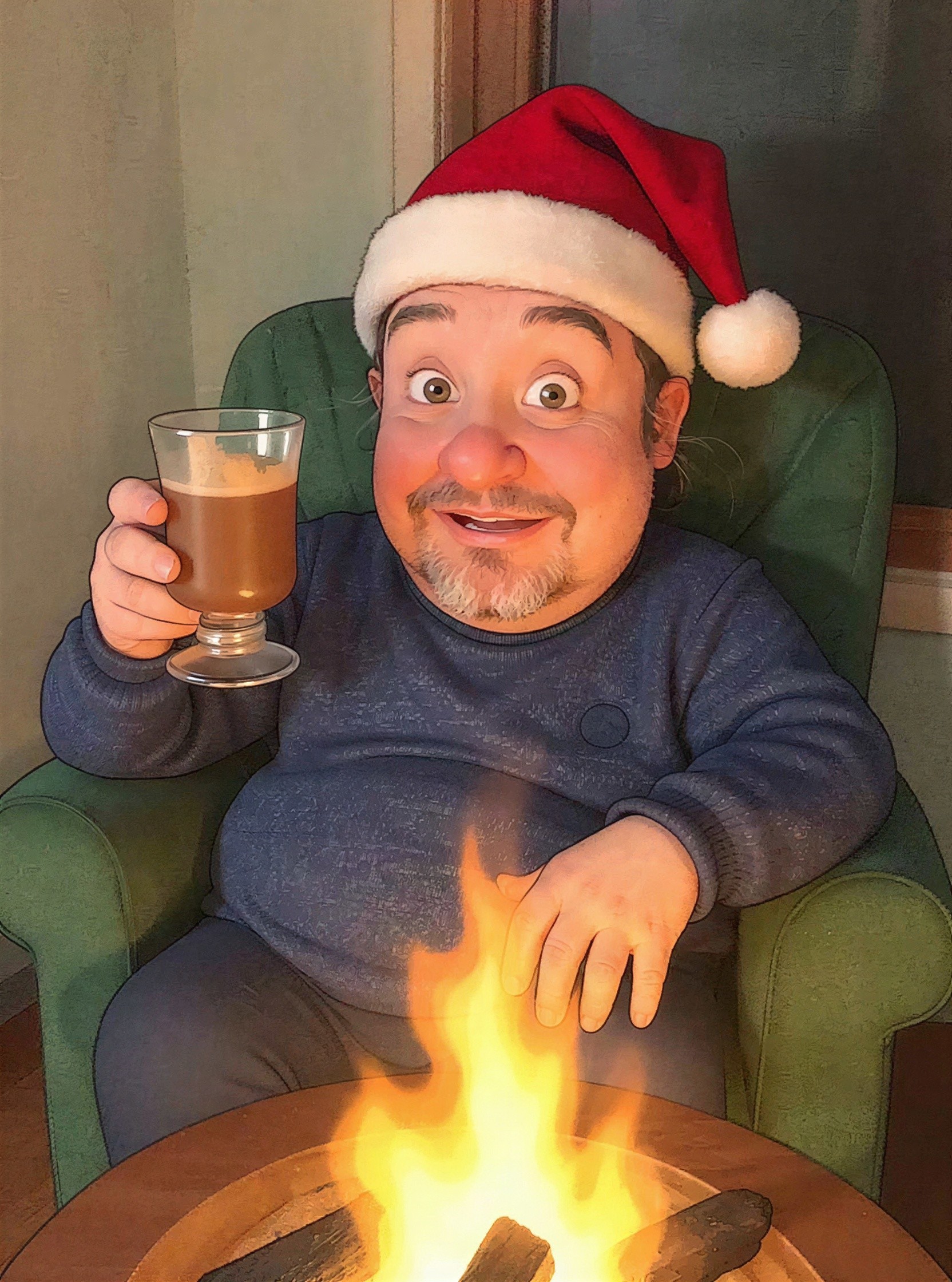 Cheerful Middle-Aged Male Character by Campfire