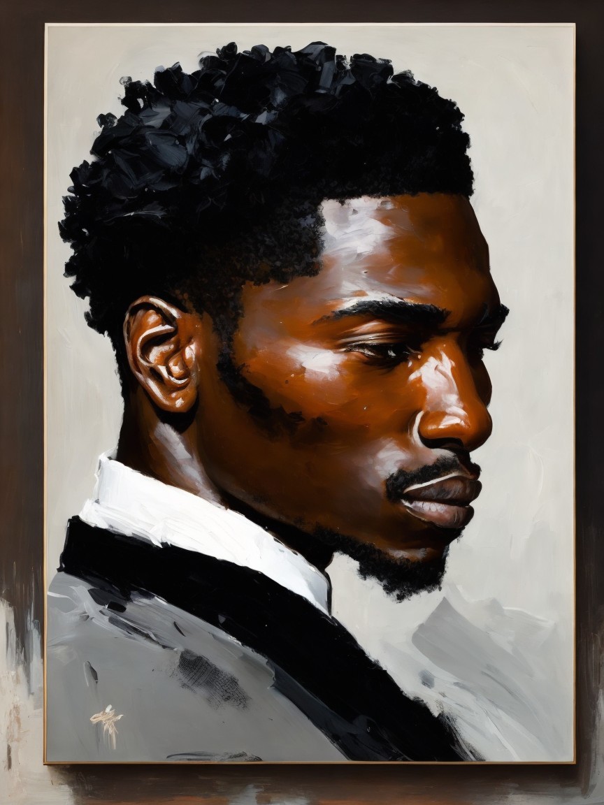 Portrait of a man with defined features and elegant attire