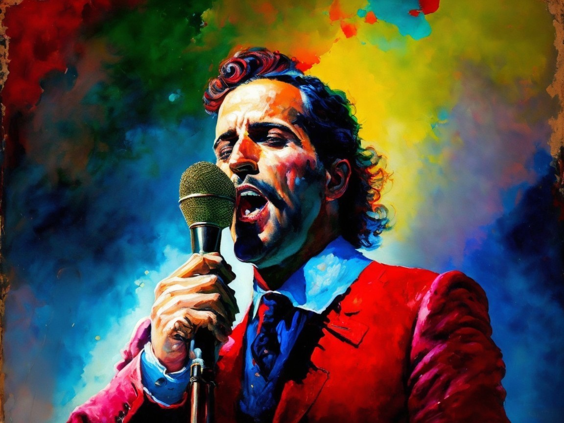 Vibrant Portrait of a Singer Performing on Stage