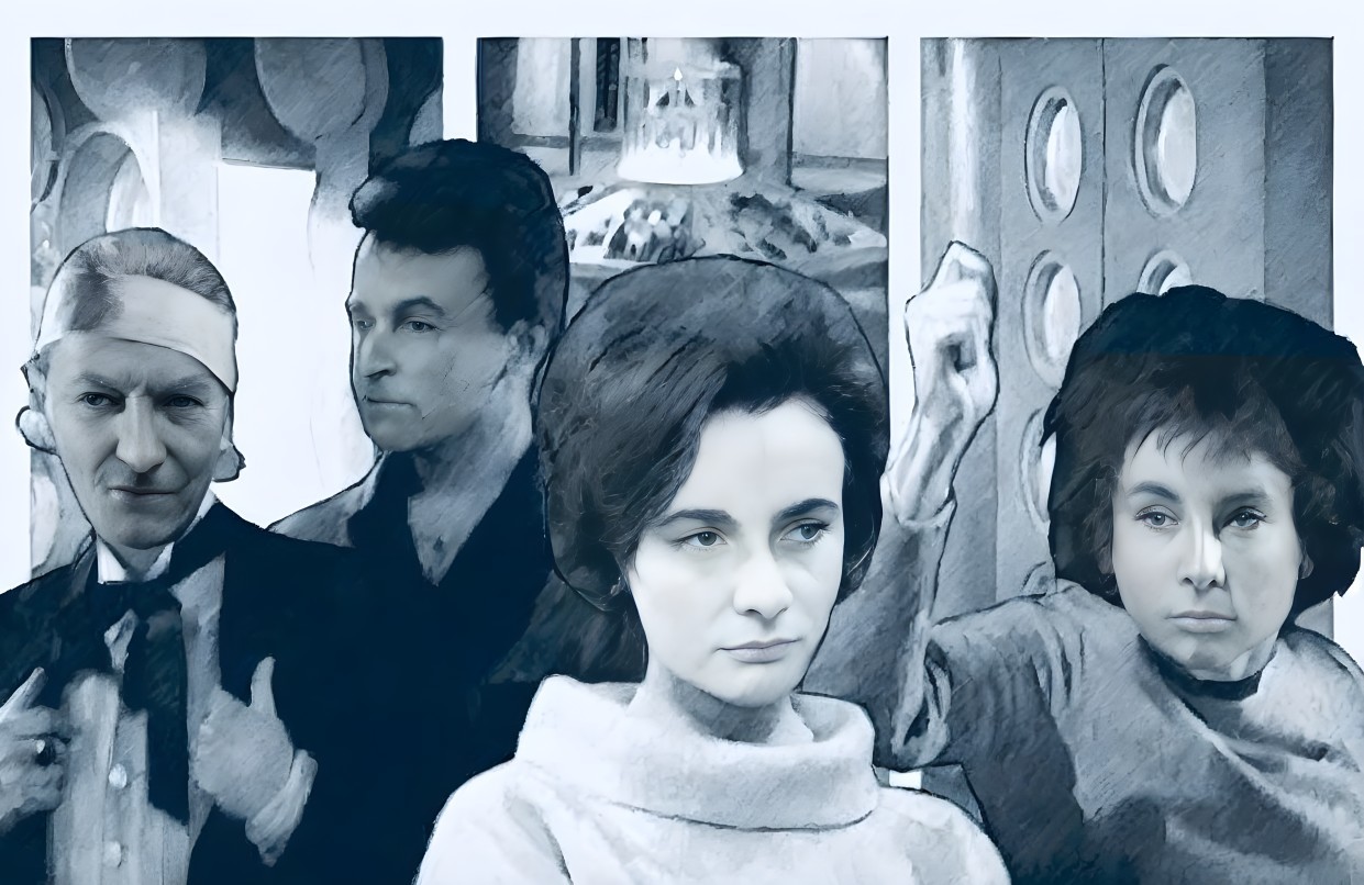 Vintage Sci-Fi Illustration with Three Characters