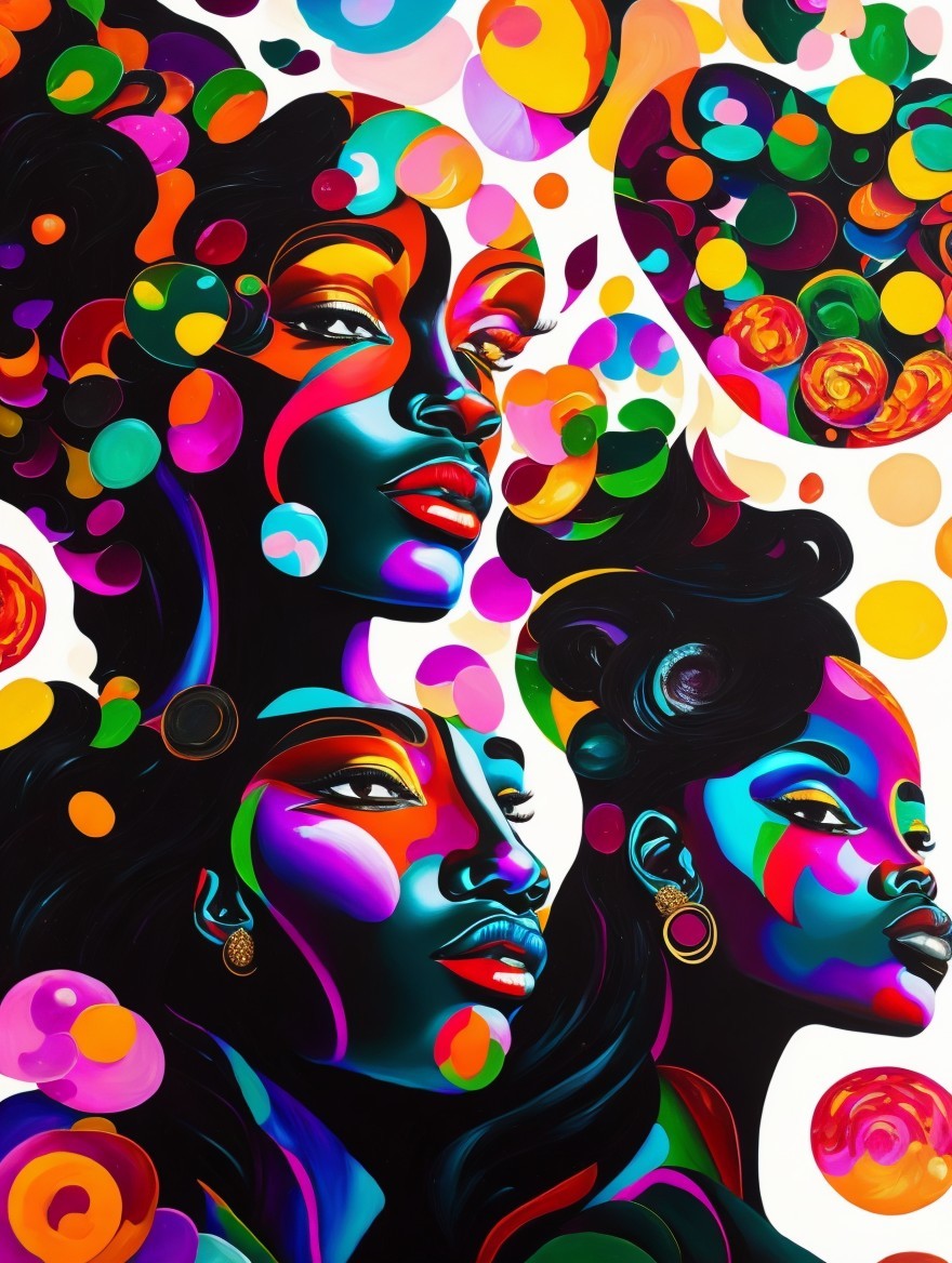 Vibrant Abstract Artwork of Three Female Faces
