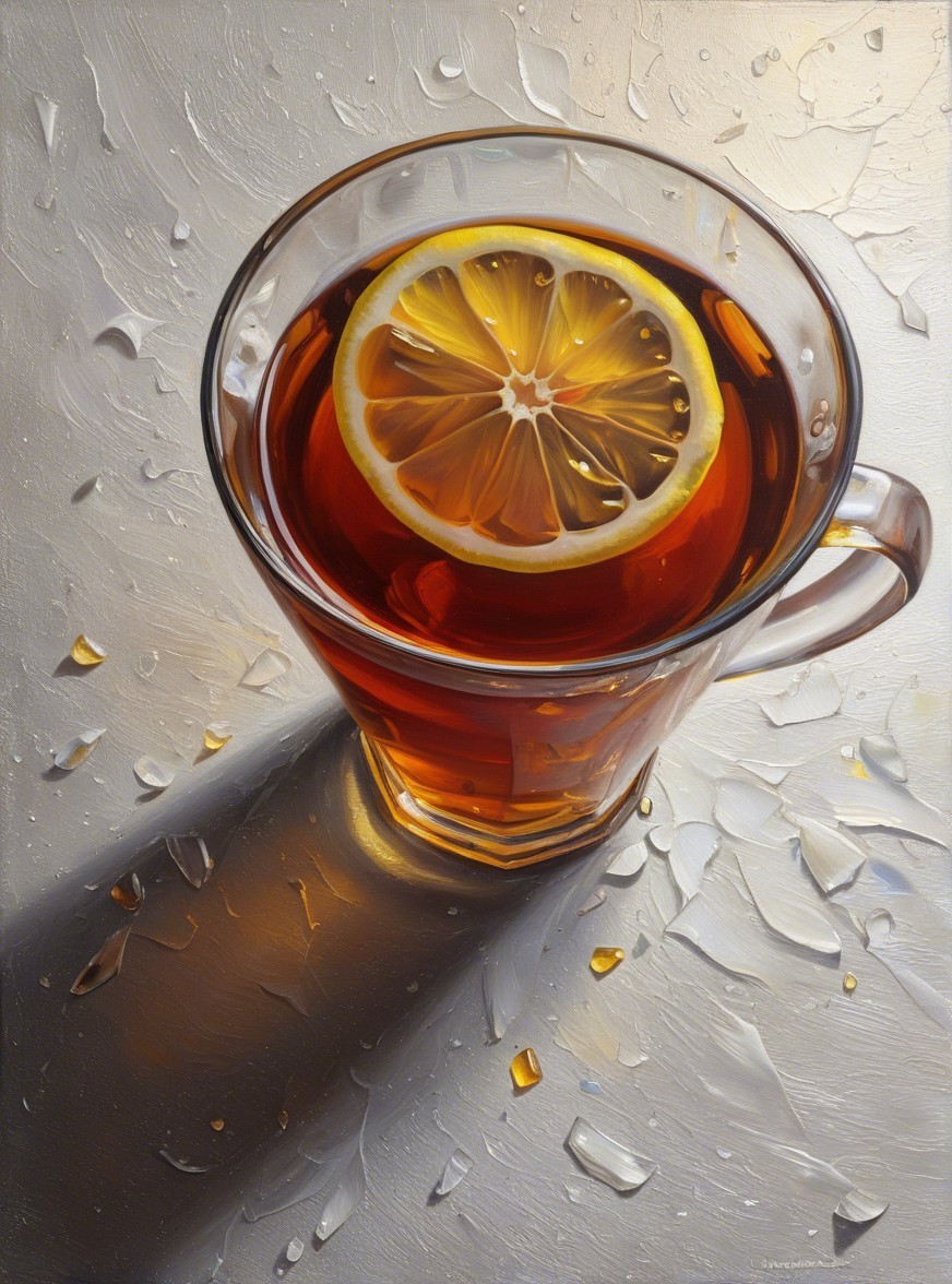 Close-Up of Amber Tea with Lemon Slice in Glass Cup