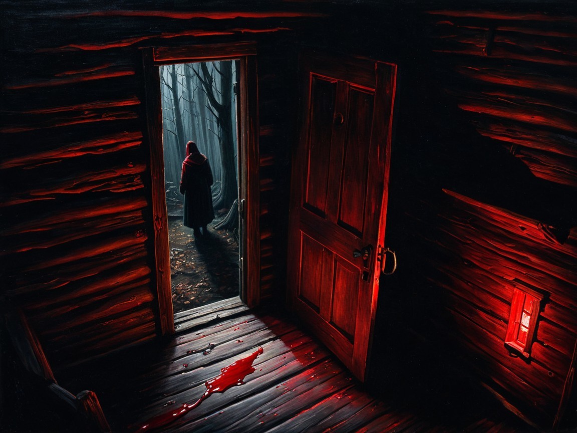 Eerie Cabin in Woods with Sinister Atmosphere