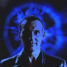Dramatic Portrait of a Man with Blue Halo Background