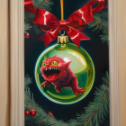 Whimsical Holiday Ornament with Red Creature and Bauble