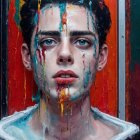 Portrait of a Young Man with Colorful Paint Drips