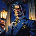 Elegant man in blue suit under lantern light
