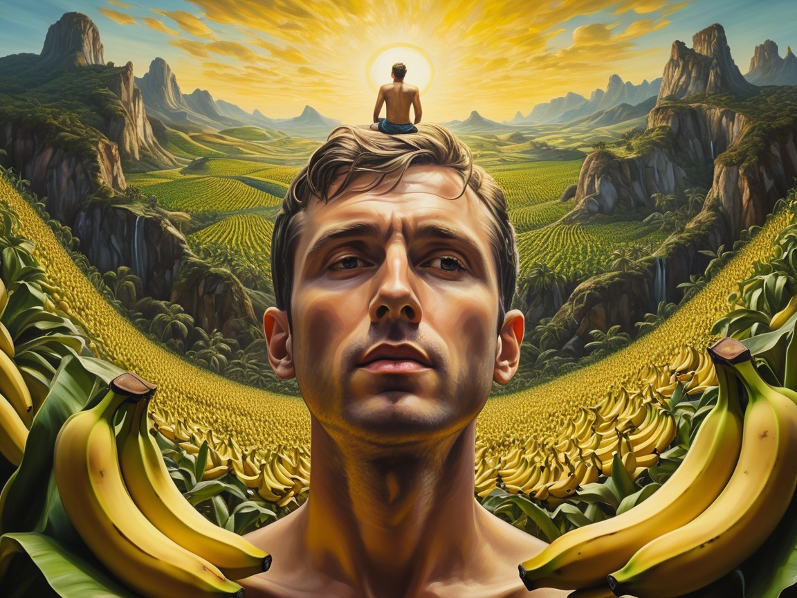 Surreal Landscape of Banana Fields at Sunset