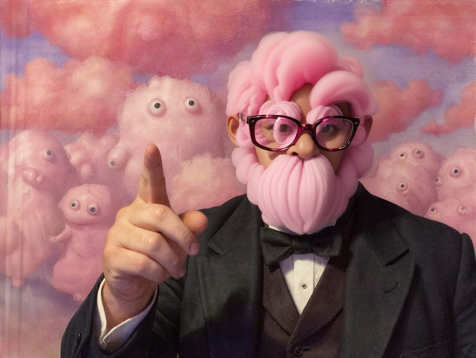 Whimsical Portrait of a Male Figure in Surreal Landscape