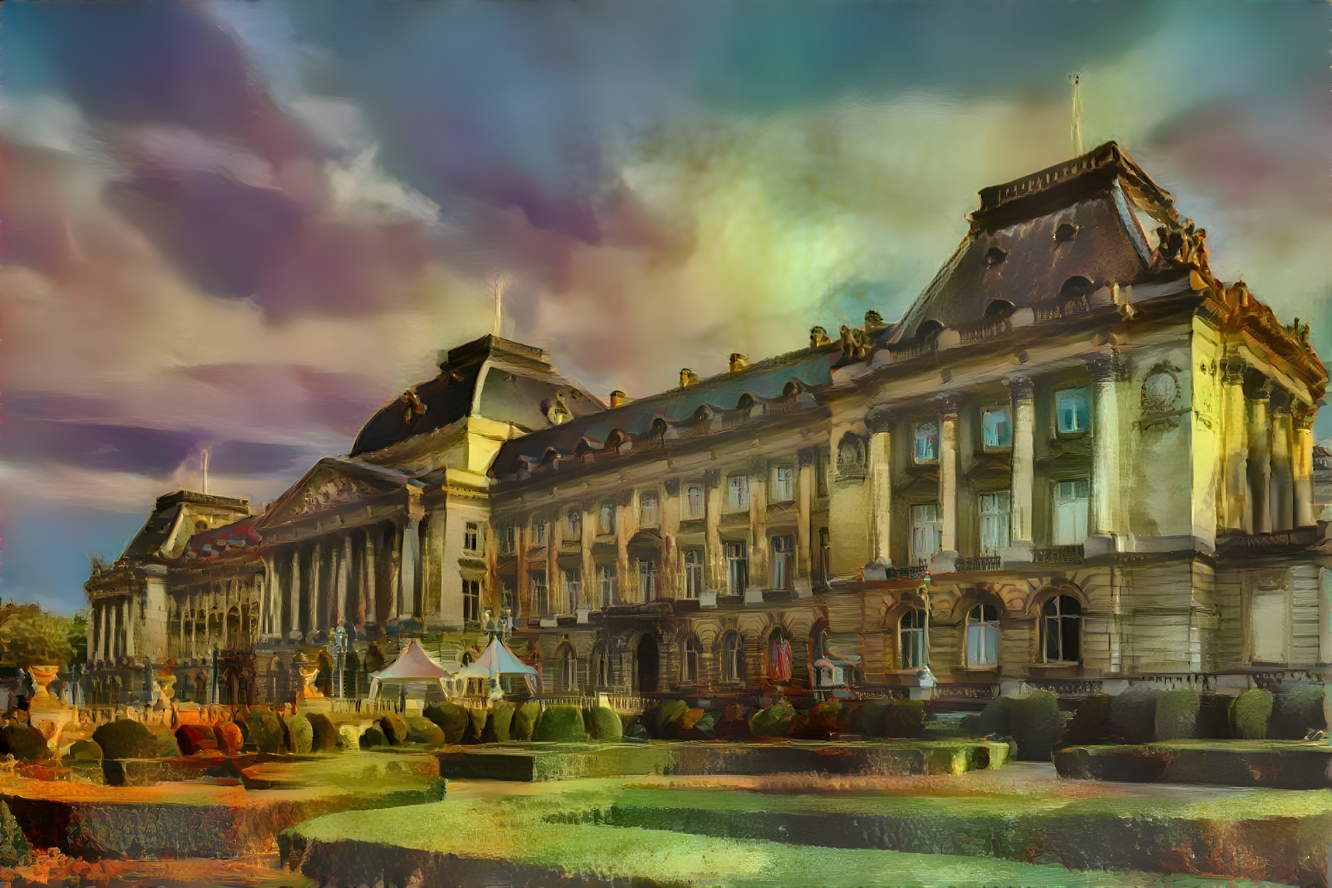 Historic Building with Ornate Architecture and Gardens