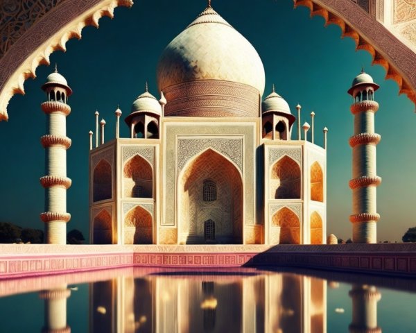 Intricate Monument with White Marble Dome and Arches