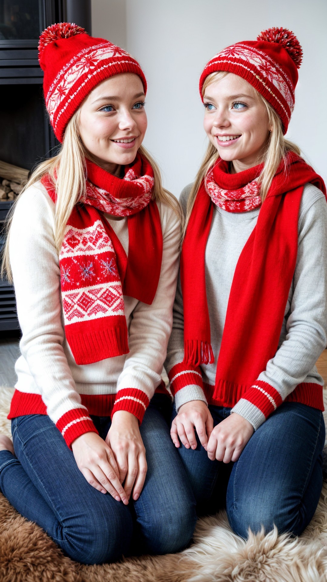 Young Women in Festive Outfits on Cozy Rug