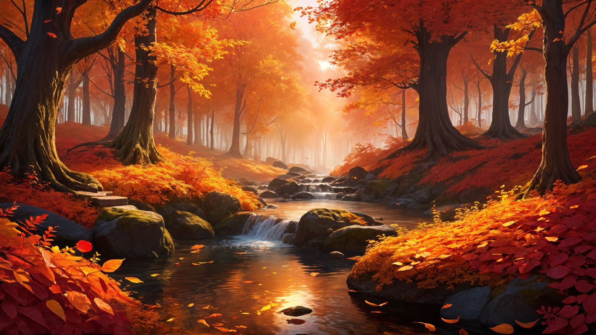 Autumn Serenity in a Misty Forest