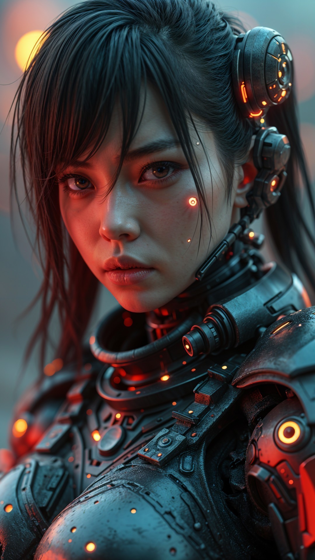Close-Up Portrait of a Young Woman in Cyberpunk Style