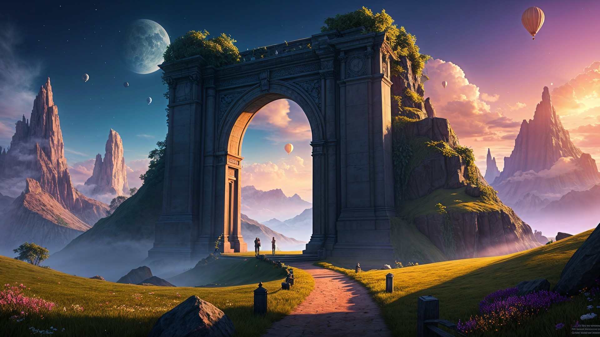 Majestic Archway in Vibrant Sunset Landscape