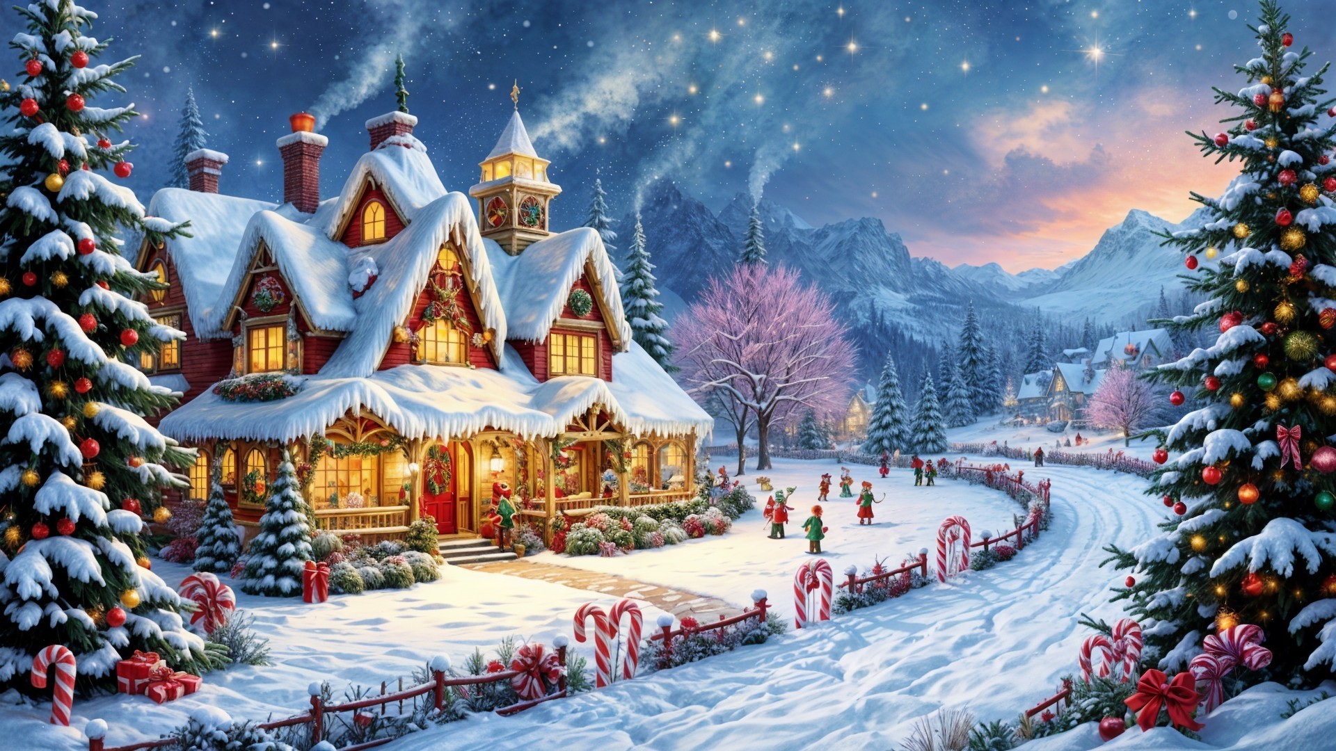 Cozy Snow-Covered Cottage in Winter Wonderland Scene