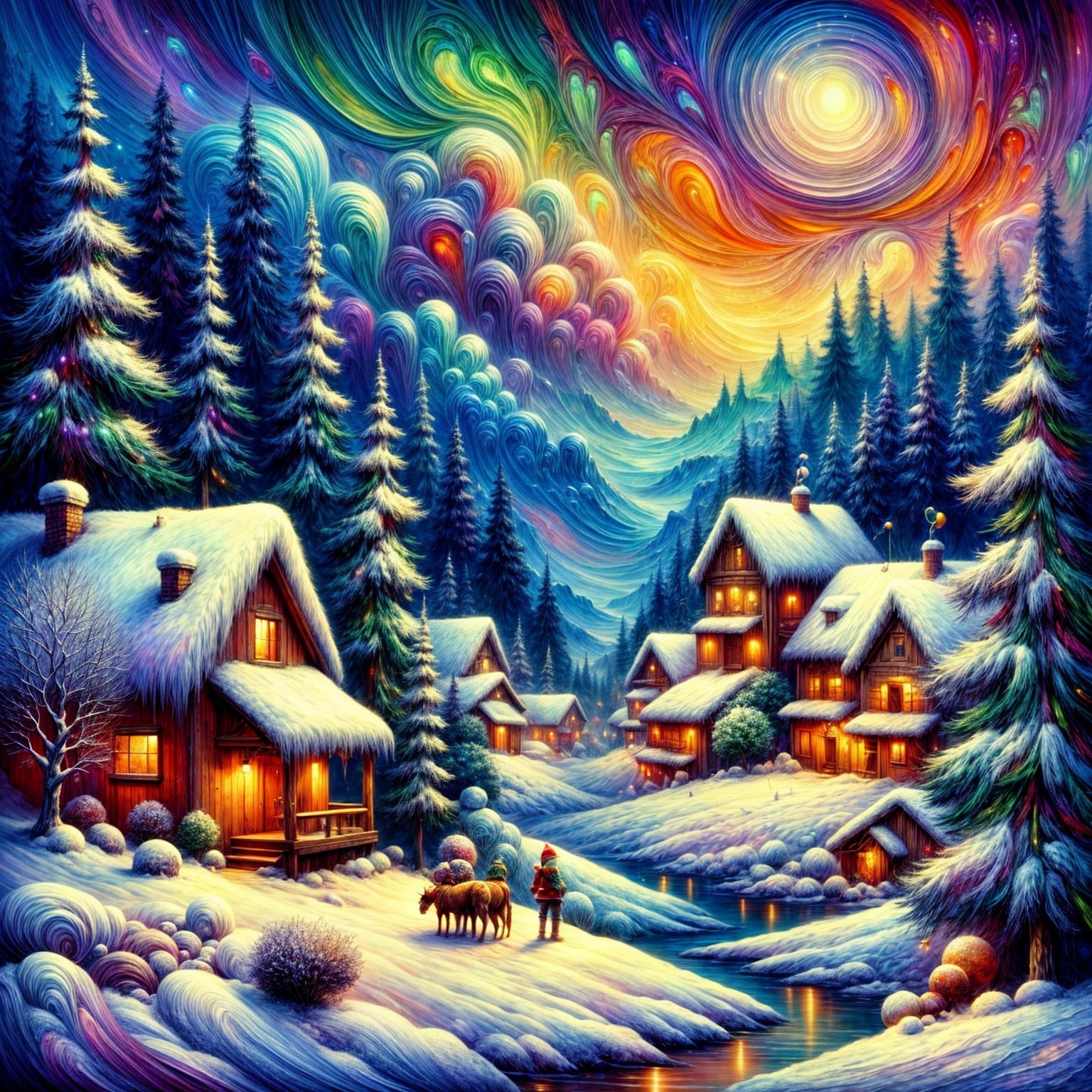 Cozy Cottages in a Snowy Winter Landscape