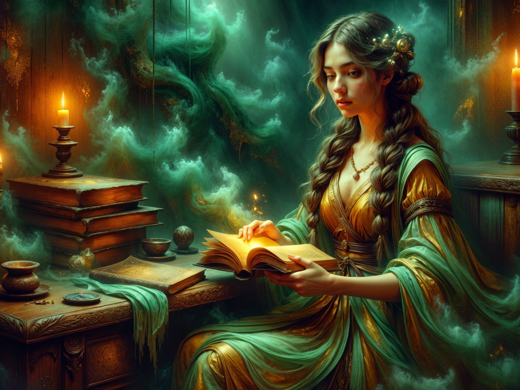 Mystical Scene with Young Woman and Enchanting Atmosphere