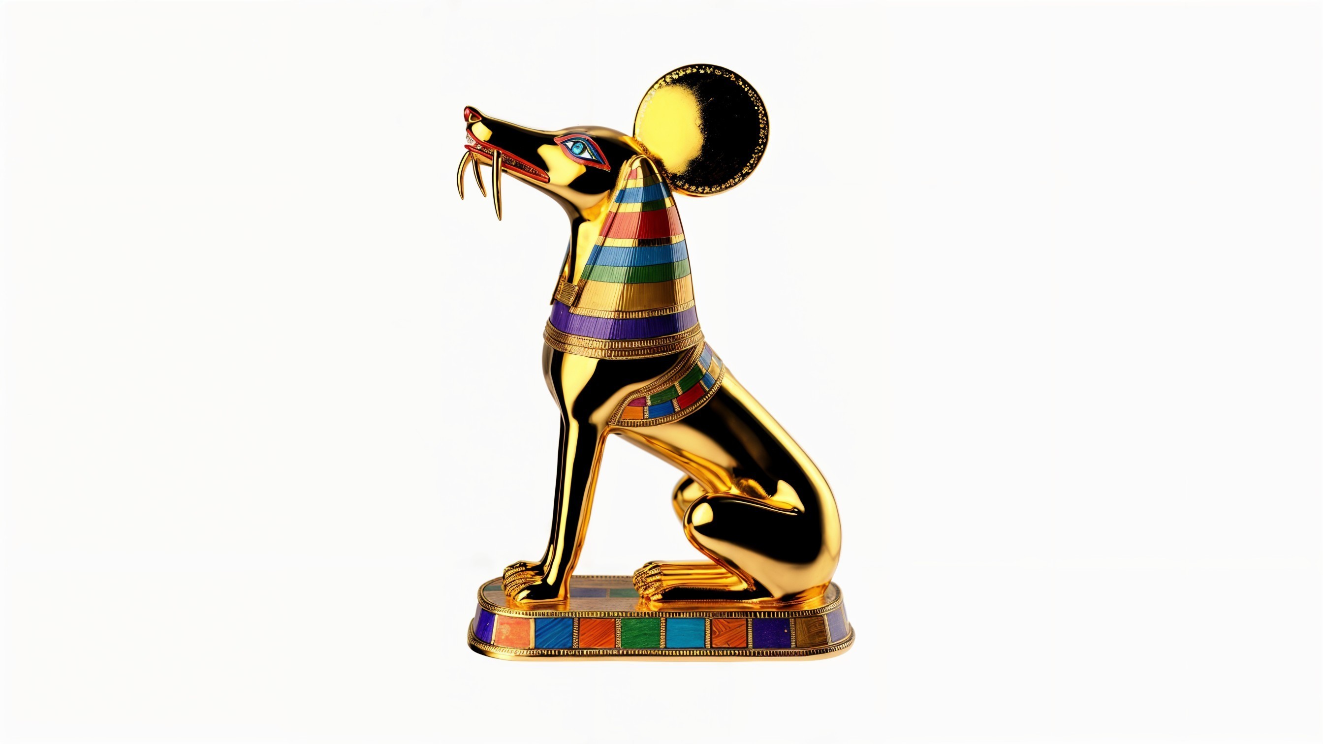 Golden Seated Dog Statue with Colorful Patterns
