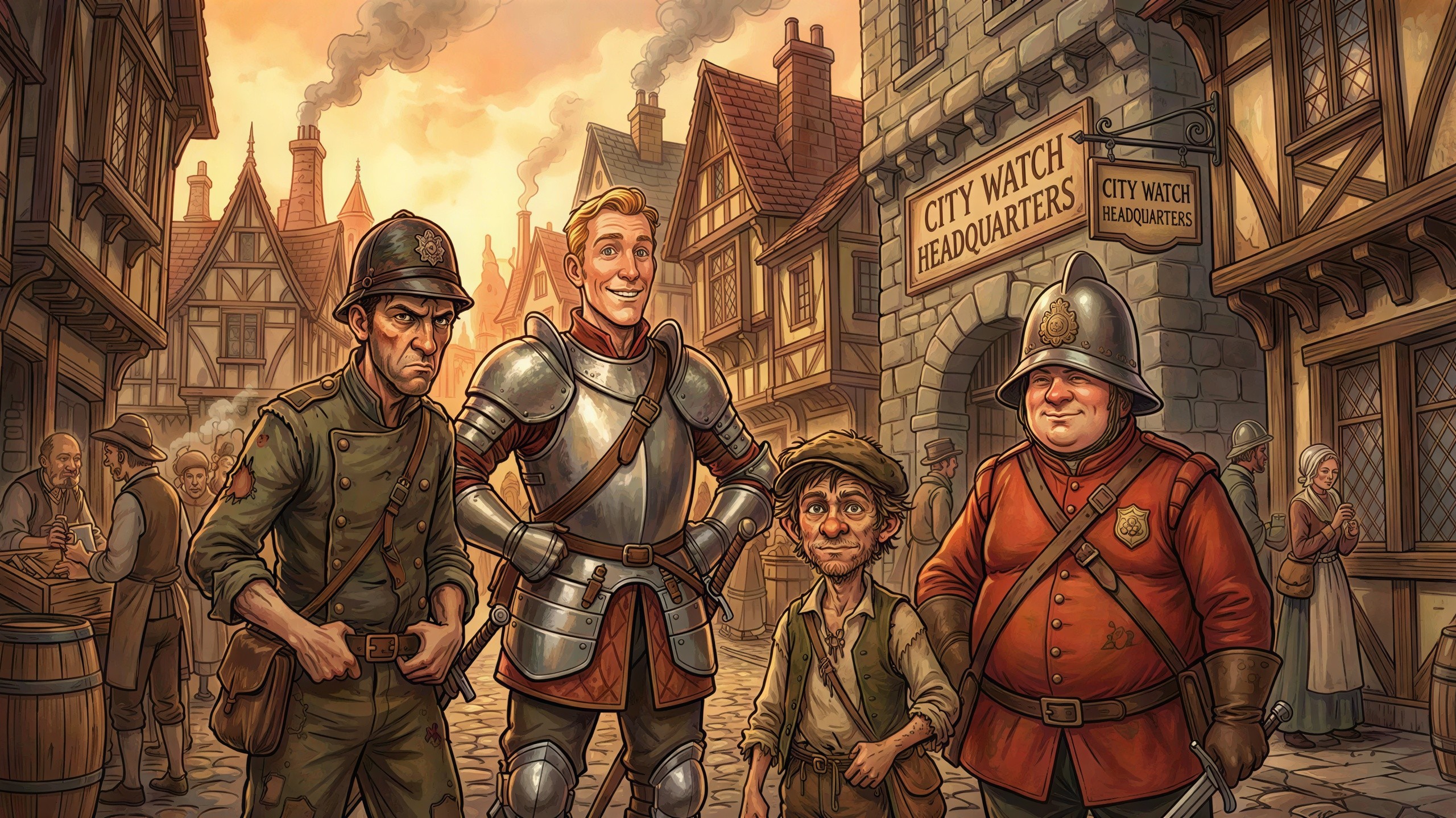 Fantasy Cartoon of Night Watch at Sunset