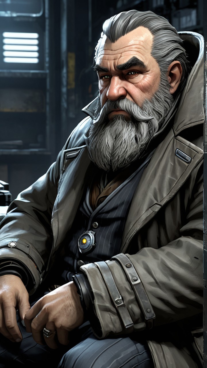 Rugged Middle-Aged Man with White Beard in Urban Setting