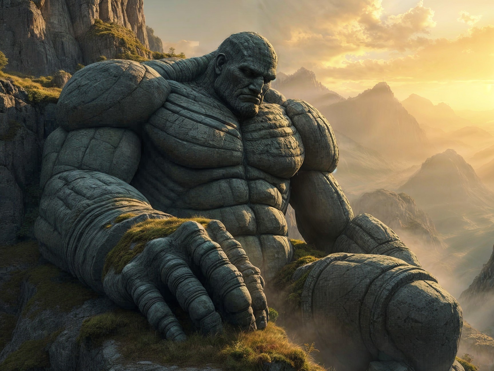 Colossal Stone Giant in Scenic Mountain Landscape